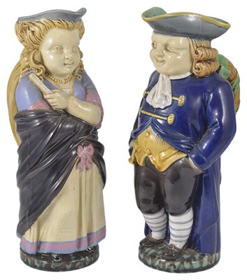 Lot 37 - A PAIR OF MINTON MAJOLICA TOBY JUGS