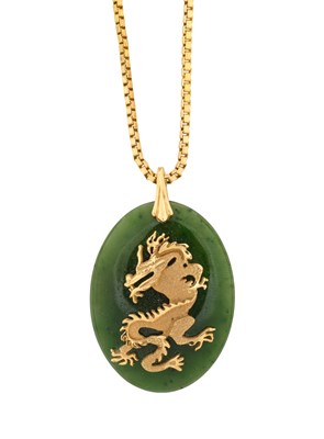 Lot 387 - GOLD AND NEPHRITE JADE PENDANT, 1984