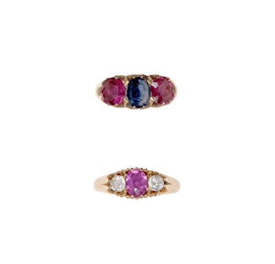 Lot 365 - TWO VICTORIAN GOLD AND SAPPHIRE RINGS, 1890s