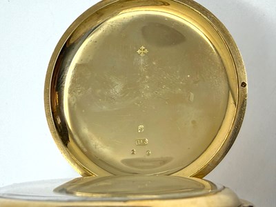 Lot 303 - PATEK PHILIPPE, CHRONOGRAPH: GOLD HUNTER CASED POCKET WATCH, CIRCA 1908