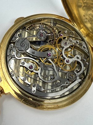 Lot 303 - PATEK PHILIPPE, CHRONOGRAPH: GOLD HUNTER CASED POCKET WATCH, CIRCA 1908