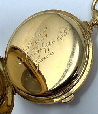 Lot 303 - PATEK PHILIPPE, CHRONOGRAPH: GOLD HUNTER CASED POCKET WATCH, CIRCA 1908