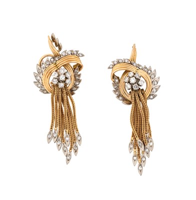 Lot 428 - PAIR OF DIAMOND TASSEL EARRINGS, 1950s