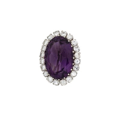 Lot 423 - AMETHYST AND DIAMOND BROOCH, 1960s