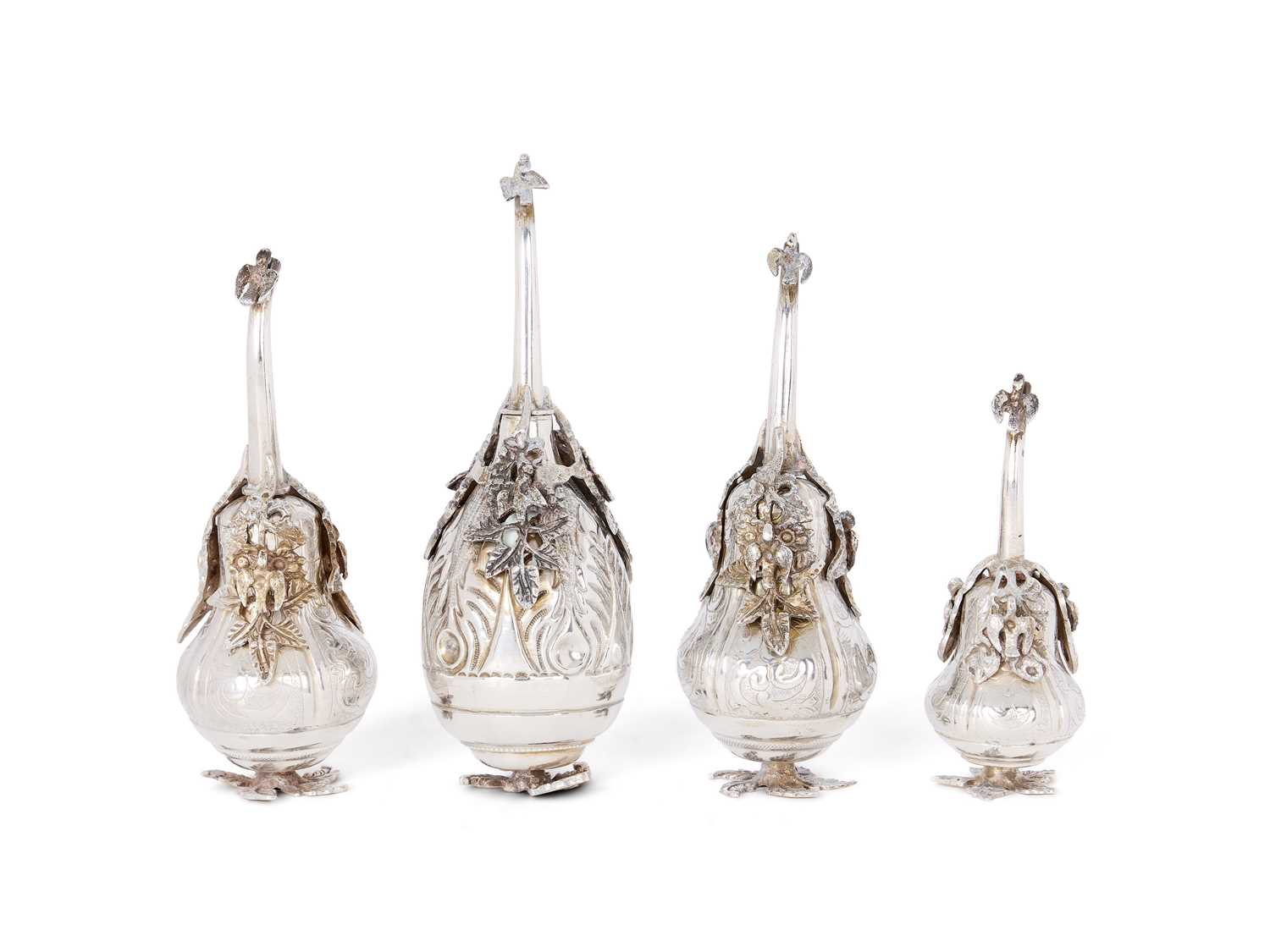 Lot 65 - A SET OF THREE SILVER ROSEWATER SPRINKLERS, OTTOMAN EMPIRE OR SUCCESSOR STATES, EARLY 20TH CENTURY