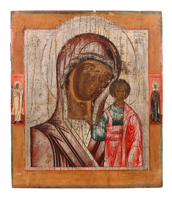 Lot 53 - A RUSSIAN ICON OF OUR LADY OF KAZAN KAZANSKAYA, 19TH CENTURY