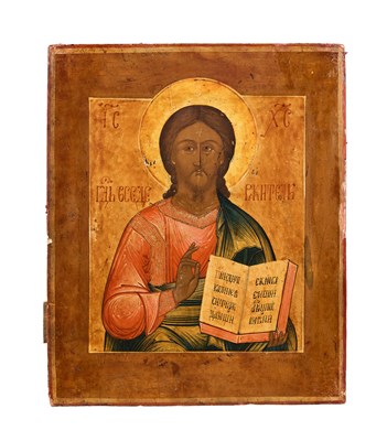 Lot 56 - A RUSSIAN ICON OF CHRIST SAVIOUR (SPAS), 19TH CENTURY