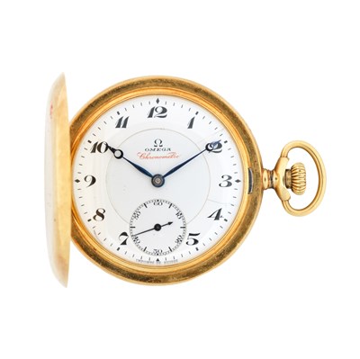 Lot 305 - OMEGA, CHRONOMETRE 'GRADE VERY BEST': GOLD HUNTER CASED POCKET CHRONOMETER WATCH, CIRCA 1922 / 36