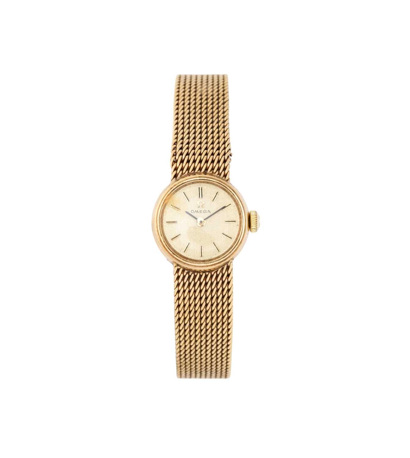 Lot 336 - OMEGA: LADY'S GOLD BRACELET WATCH, CIRCA 1970
