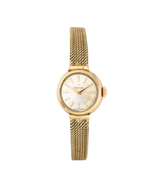 Lot 336 - OMEGA: LADY'S GOLD BRACELET WATCH, CIRCA 1970