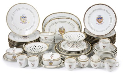 Lot 66 - A CHINESE EXPORT FAMILLE ROSE PORCELAIN ARMORIAL PART DINNER SERVICE