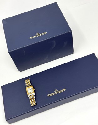 Lot 327 - JAEGER-LECOULTRE, REVERSO, REF.260.550.082: LADY'S STAINLESS STEEL AND GOLD BRACELET WATCH, CIRCA 2002