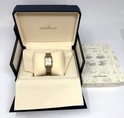 Lot 327 - JAEGER-LECOULTRE, REVERSO, REF.260.550.082: LADY'S STAINLESS STEEL AND GOLD BRACELET WATCH, CIRCA 2002