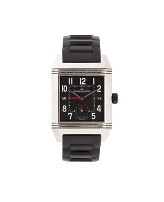 Lot 318 - JAEGER-LECOULTRE, REVERSO SQUADRA 'HOMETIME BLACK', REF.Q700867P: GENTLEMAN'S STAINLESS STEEL AND RUBBER BRACELET WATCH, CIRCA 2008