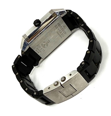 Lot 318 - JAEGER-LECOULTRE, REVERSO SQUADRA 'HOMETIME BLACK', REF.Q700867P: GENTLEMAN'S STAINLESS STEEL AND RUBBER BRACELET WATCH, CIRCA 2008