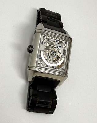 Lot 318 - JAEGER-LECOULTRE, REVERSO SQUADRA 'HOMETIME BLACK', REF.Q700867P: GENTLEMAN'S STAINLESS STEEL AND RUBBER BRACELET WATCH, CIRCA 2008