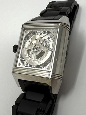 Lot 318 - JAEGER-LECOULTRE, REVERSO SQUADRA 'HOMETIME BLACK', REF.Q700867P: GENTLEMAN'S STAINLESS STEEL AND RUBBER BRACELET WATCH, CIRCA 2008