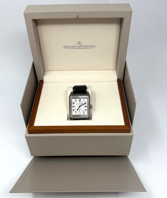 Lot 319 - JAEGER-LECOULTRE, REVERSO SQUADRA 'HOMETIME', REF. 230.8.77: GENTLEMAN'S STAINLESS STEEL WRISTWATCH, CIRCA 2008