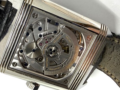 Lot 319 - JAEGER-LECOULTRE, REVERSO SQUADRA 'HOMETIME', REF. 230.8.77: GENTLEMAN'S STAINLESS STEEL WRISTWATCH, CIRCA 2008
