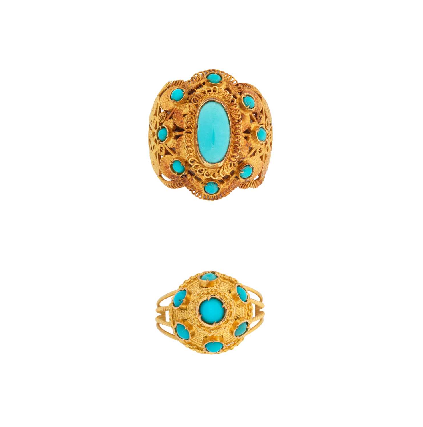 Lot 391 - TWO TURQUOISE RINGS