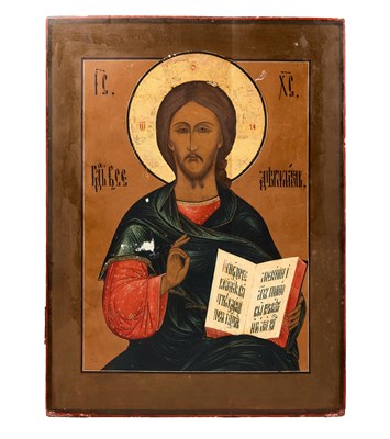 Lot 55 - A RUSSIAN ICON OF MONUMENTAL CHRIST PANTOKRATOR, 19TH CENTURY