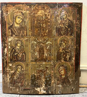 Lot 54 - A RUSSIAN ICON OF NINE TYPES OF THE THEOTOKOS, 19TH CENTURY