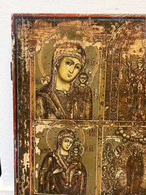 Lot 54 - A RUSSIAN ICON OF NINE TYPES OF THE THEOTOKOS, 19TH CENTURY