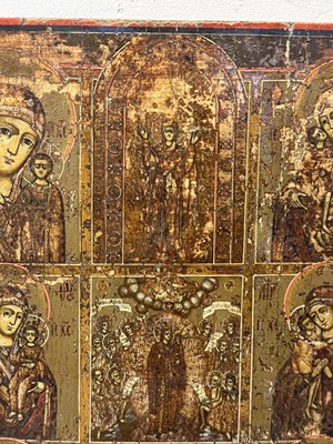 Lot 54 - A RUSSIAN ICON OF NINE TYPES OF THE THEOTOKOS, 19TH CENTURY