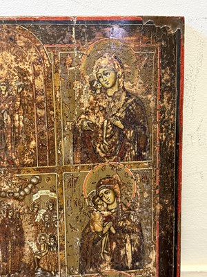 Lot 54 - A RUSSIAN ICON OF NINE TYPES OF THE THEOTOKOS, 19TH CENTURY