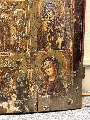 Lot 54 - A RUSSIAN ICON OF NINE TYPES OF THE THEOTOKOS, 19TH CENTURY