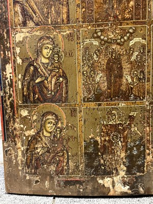 Lot 54 - A RUSSIAN ICON OF NINE TYPES OF THE THEOTOKOS, 19TH CENTURY