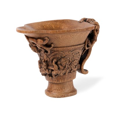 Lot 31 - A CHINESE CARVED BAMBOO 'CHILONG' LIBATION CUP, QING DYNASTY, EARLY 19TH CENTURY