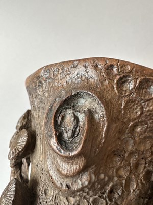 Lot 32 - A CHINESE CARVED BAMBOO 'PINE TREE' LIBATION CUP, QING DYNASTY, 19TH CENTURY