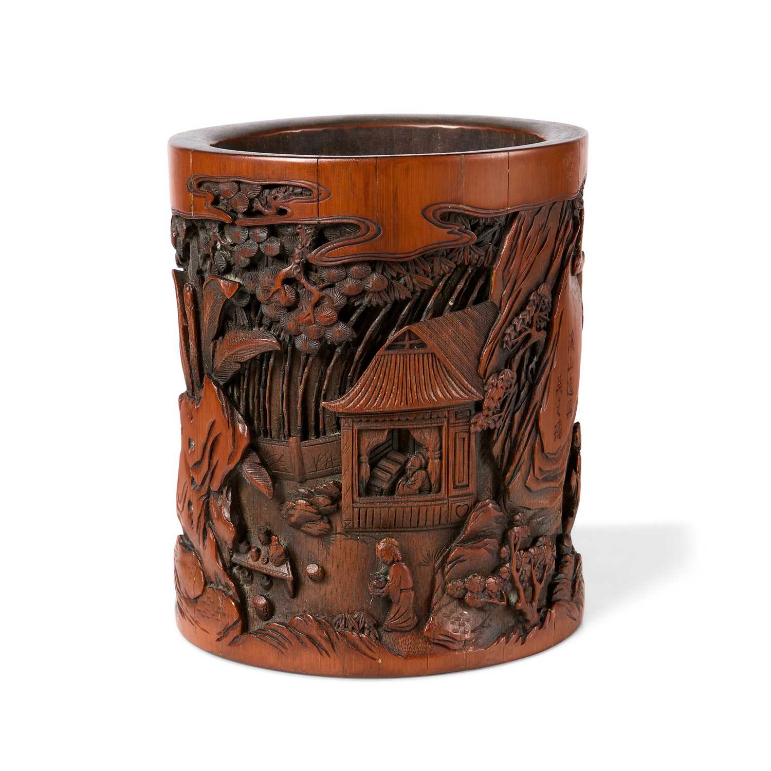 Lot 34 - A CHINESE CARVED AND INSCRIBED BAMBOO BRUSHPOT, BITONG, QING DYNASTY 18/19TH CENTURY