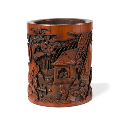 Lot 34 - A CHINESE CARVED AND INSCRIBED BAMBOO BRUSHPOT, BITONG, QING DYNASTY 18/19TH CENTURY