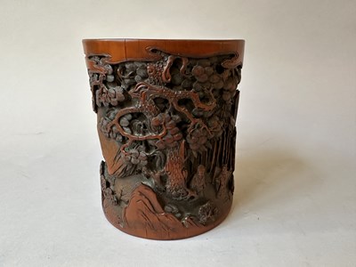 Lot 34 - A CHINESE CARVED AND INSCRIBED BAMBOO BRUSHPOT, BITONG, QING DYNASTY 18/19TH CENTURY