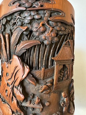 Lot 34 - A CHINESE CARVED AND INSCRIBED BAMBOO BRUSHPOT, BITONG, QING DYNASTY 18/19TH CENTURY