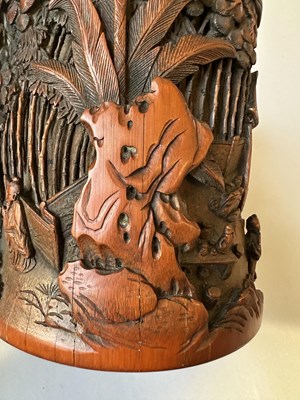 Lot 34 - A CHINESE CARVED AND INSCRIBED BAMBOO BRUSHPOT, BITONG, QING DYNASTY 18/19TH CENTURY