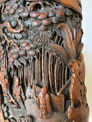 Lot 34 - A CHINESE CARVED AND INSCRIBED BAMBOO BRUSHPOT, BITONG, QING DYNASTY 18/19TH CENTURY