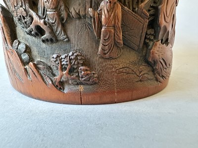Lot 34 - A CHINESE CARVED AND INSCRIBED BAMBOO BRUSHPOT, BITONG, QING DYNASTY 18/19TH CENTURY