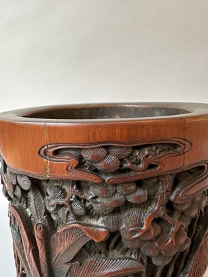 Lot 34 - A CHINESE CARVED AND INSCRIBED BAMBOO BRUSHPOT, BITONG, QING DYNASTY 18/19TH CENTURY