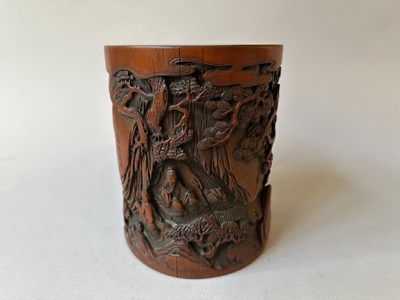 Lot 34 - A CHINESE CARVED AND INSCRIBED BAMBOO BRUSHPOT, BITONG, QING DYNASTY 18/19TH CENTURY
