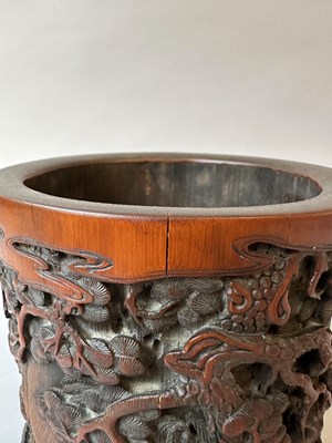 Lot 34 - A CHINESE CARVED AND INSCRIBED BAMBOO BRUSHPOT, BITONG, QING DYNASTY 18/19TH CENTURY
