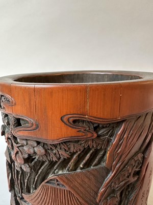 Lot 34 - A CHINESE CARVED AND INSCRIBED BAMBOO BRUSHPOT, BITONG, QING DYNASTY 18/19TH CENTURY