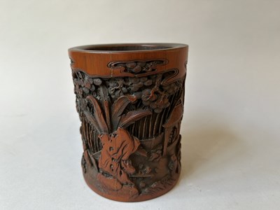 Lot 34 - A CHINESE CARVED AND INSCRIBED BAMBOO BRUSHPOT, BITONG, QING DYNASTY 18/19TH CENTURY