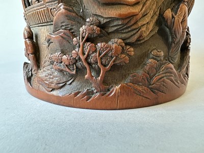 Lot 34 - A CHINESE CARVED AND INSCRIBED BAMBOO BRUSHPOT, BITONG, QING DYNASTY 18/19TH CENTURY