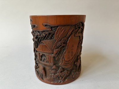 Lot 34 - A CHINESE CARVED AND INSCRIBED BAMBOO BRUSHPOT, BITONG, QING DYNASTY 18/19TH CENTURY