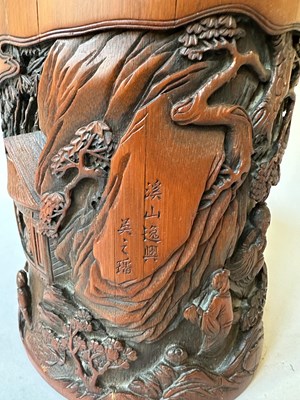 Lot 34 - A CHINESE CARVED AND INSCRIBED BAMBOO BRUSHPOT, BITONG, QING DYNASTY 18/19TH CENTURY