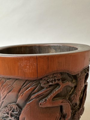 Lot 34 - A CHINESE CARVED AND INSCRIBED BAMBOO BRUSHPOT, BITONG, QING DYNASTY 18/19TH CENTURY