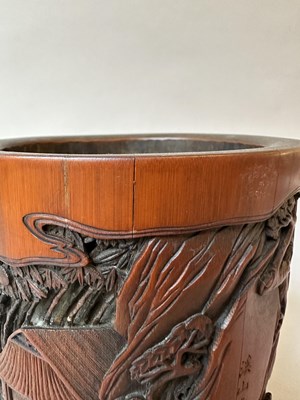 Lot 34 - A CHINESE CARVED AND INSCRIBED BAMBOO BRUSHPOT, BITONG, QING DYNASTY 18/19TH CENTURY
